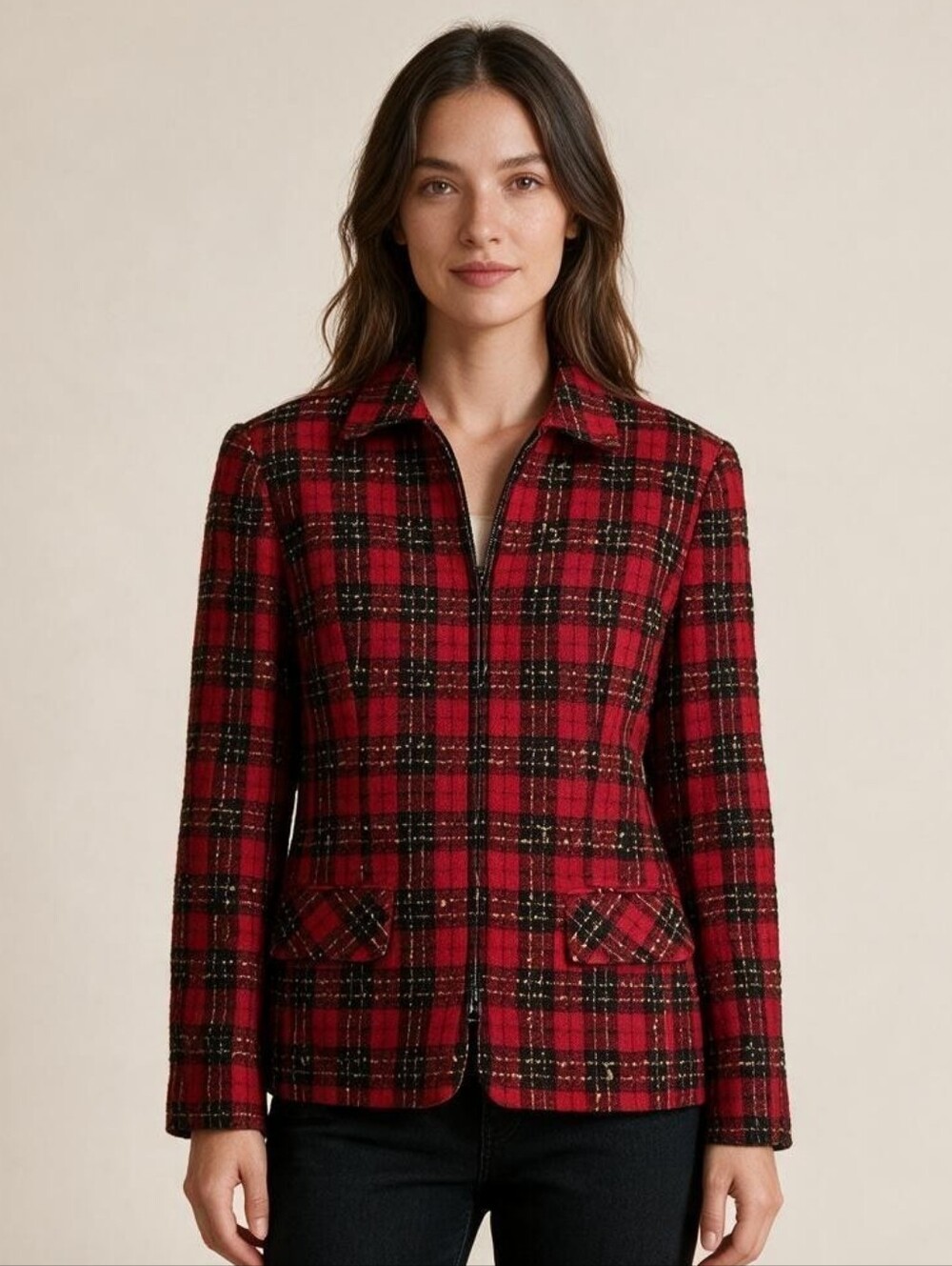 Sag Harbor Red Plaid Wool-Blend Jacket